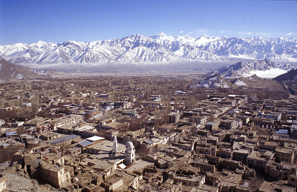 Leh city seen from the Royal Palace, Ladakh, India, Asia