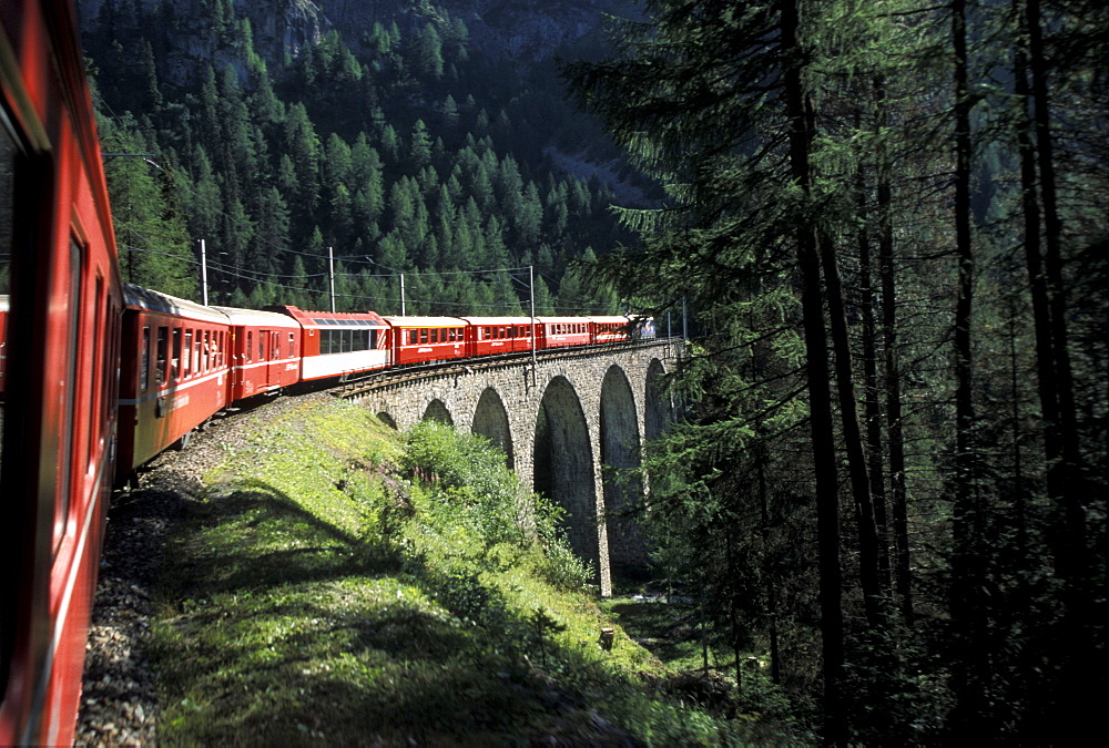 Red train, Preda, Engadina, Switzerland, Europe