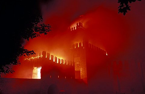 The burning of the tower, Montagnana,  Veneto, Italy