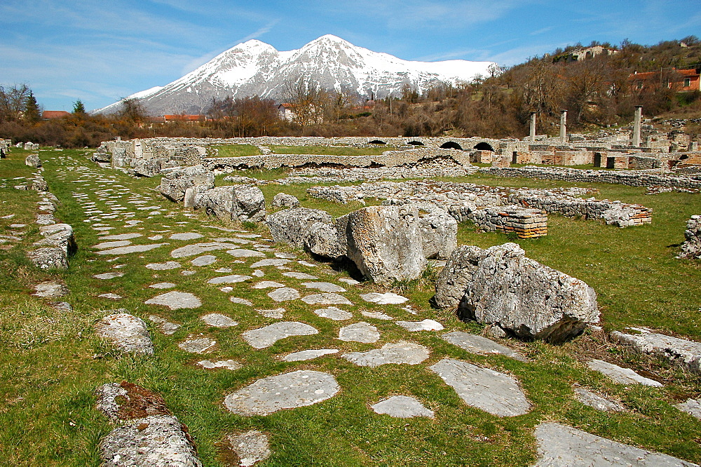 Alba Fucens archaeological area, Monte Velino, natural reserve, Massa d'Albe, Abruzzo, Italy