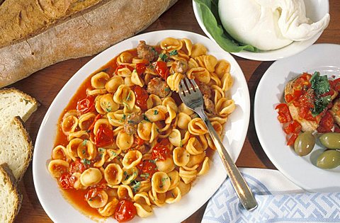 Orecchiette pasta with tomato sauce, Puglia, Italy