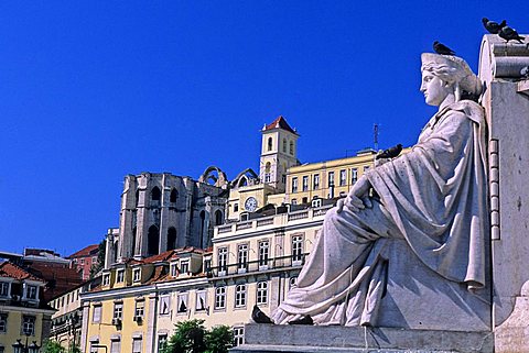 Do Carmo nunnery seen from Piazza Rossio, Lisbona, Portugal, Europe 