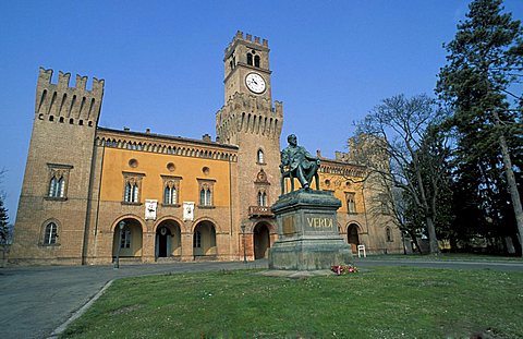 Castle with statue of Verdi, Busseto, Parma, Emilia-Romagna, Italy
