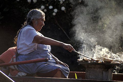 Woman cooking, Xochimilco, Mexico City, Mexico, Central  America, America