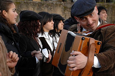 Typical carnival, Mamuthones parade, Mamoiada, Sardinia, Italy, Europe