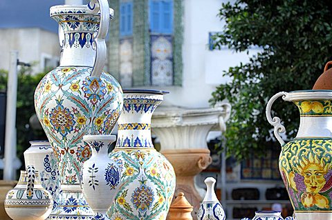 Vases, Sidi Bou Said, Tunisia, North Africa, Africa