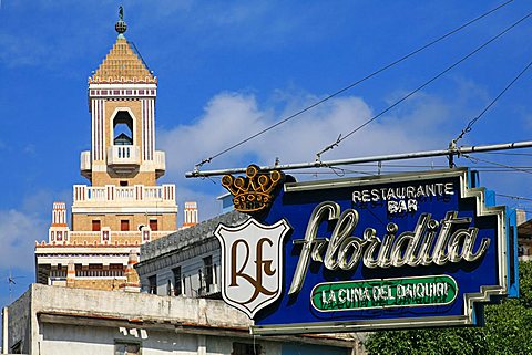 Bar Floridita sign, Havana, Cuba, West Indies, Central America