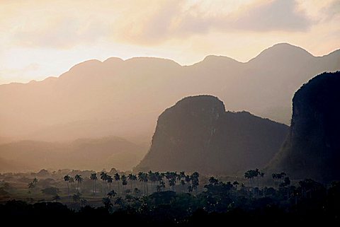 Landscape at dawn, Vi, Vinales, UNESCO World Heritage Site, Cuba, West Indies, Central America