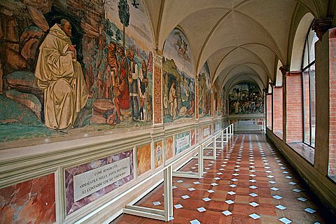 Fresco, Cloister, Monte Oliveto Maggiore abbey, Chiusure, Tuscany, Italy, Europe