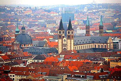 Cityscape with cathedral, Wurzburg, Bavaria, Germany, Europe