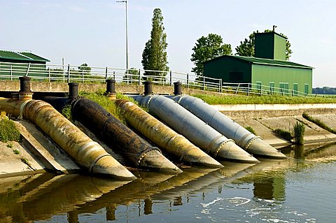 Water scooping machine near volano, Po delta, Emilia Romagna, Italy