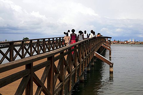 Wooden bridge that connects Joal and Fadiouth, Joal-Fadiouth, Republic of Senegal, Africa