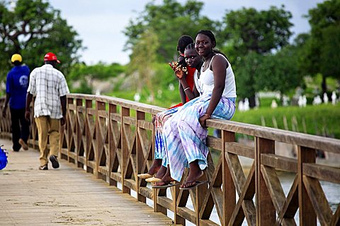 Wooden bridge that connects Fadiouth and muslim and christian cemetery, Joal-Fadiouth, Republic of Senegal, Africa