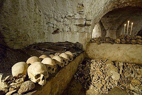 Ossuary of Santo Spirito church, Campagna village, Picentini mountains, Salerno, Campania, Italy, Europe