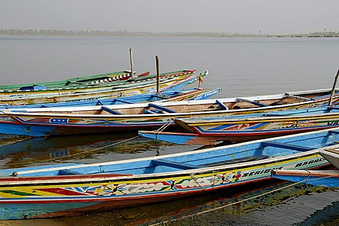 Saloum river with pirogue, Ndangane, Republic of Senegal, Africa