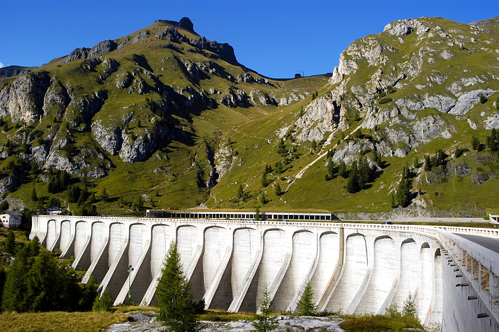 Road to Fedaia Pass, between Fassa Valley and Pettorina Valley, between Trento Province and Belluno Province, Italy                                