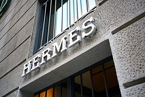 Hermes sign, Via Sant'Andrea 11 street, Milan, Italy, Europe