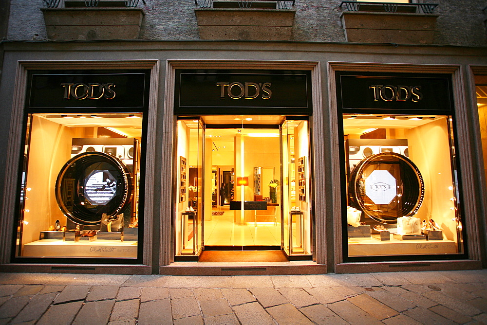 Tod's fashion shop, Via della Spiga 22  street, Milan, Lombardy, Italy, Europe 