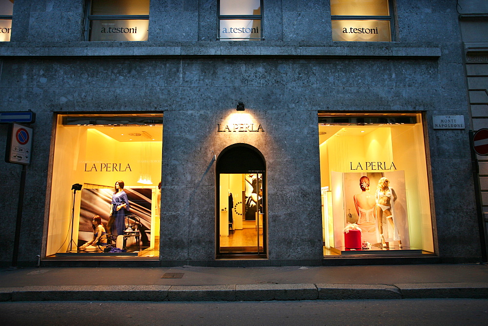 La Perla fashion shop, Via Monte Napoleone street, Milan, Lombardy, Italy, Europe