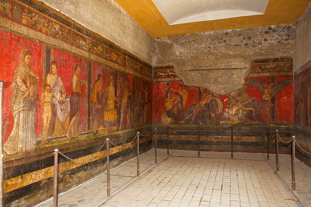 Villa dei Misteri, Pompei, a large Roman town destroyed in 79AD by a volcanic eruption from Mount Vesuvius, UNESCO World Heritage Site, Pompei, Naples, Campania, Italy, Europe