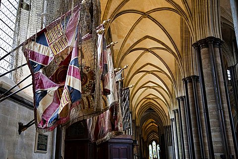 Colors and flags of the 99Â° Regiment of Duke of Edinburgh, St. Mary's Cathedral, Salisbury, Wiltshire, England, Great Britain