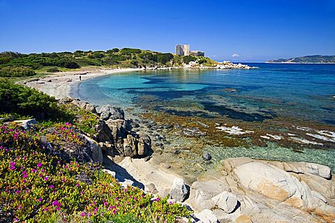 Fortezza vecchia, harbor's beach, Villasimius, south Sardinia, Italy, Europe