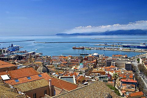 Skyline, harbour, via Roma, Castello, Cagliari, Sardinia, Italy, Europe