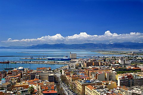 Skyline, harbour, via Roma, Castello, Cagliari, Sardinia, Italy, Europe