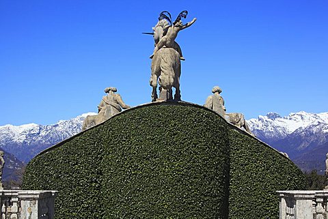 Terraced garden with unicorn statue, Isola Bella, Borromean Islands, Lago Maggiore, Piedmont, Italy