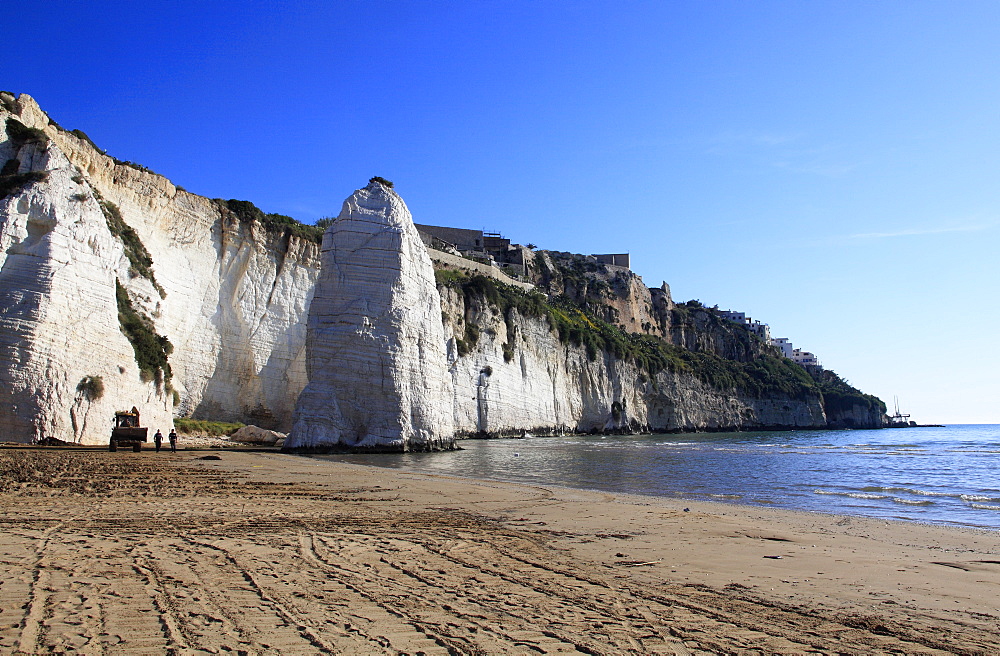 Vertical rocky monolith, Castle Beach, Pizzomunno, Vieste, Puglia, italy