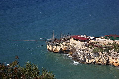 A trabucco for fishing of Monte Pucci, Peschici, Gargano Promontory, Gargano National Park, Puglia, Italy