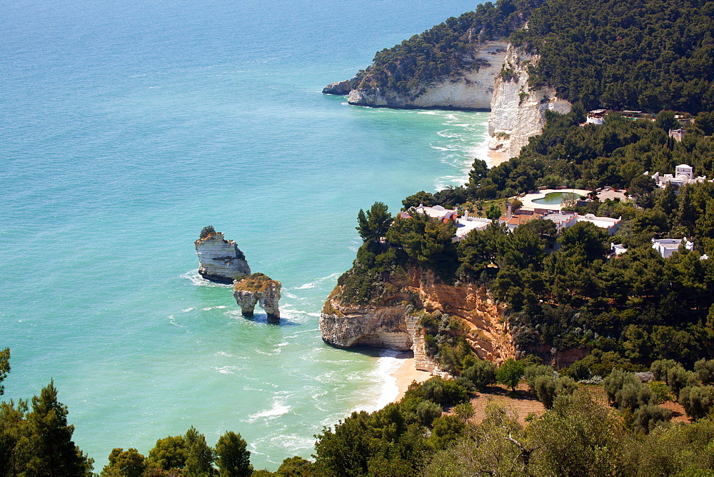 Zagare Bay with the stacks, shores from Mattinata to Vieste, Gargano Promontory, Gargano National Park, Puglia, Italy