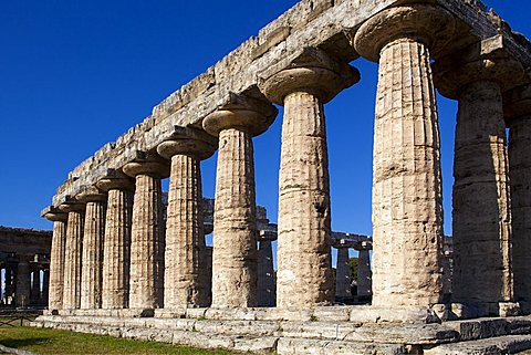 Hera temple also called Nettuno temple or Poseidon temple, Paestum archaeological area, Campania, Italy