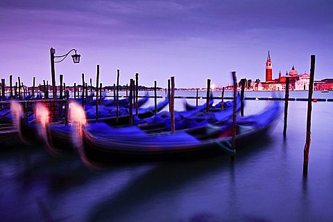 Gondole and San Giorgio island, Venice, Italy, Europe