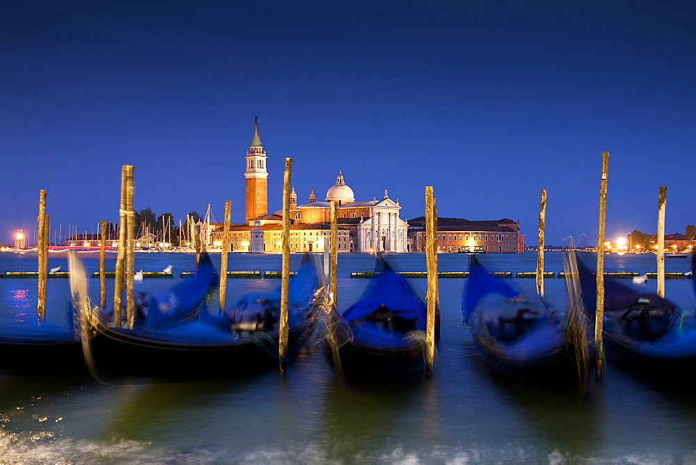 Gondole and San Giorgio island, Venice, Italy, Europe