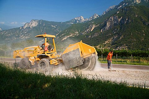 Road costruction site,  Sdruzzina` di Ala, Trentino Alto Adige, Italy, Europe