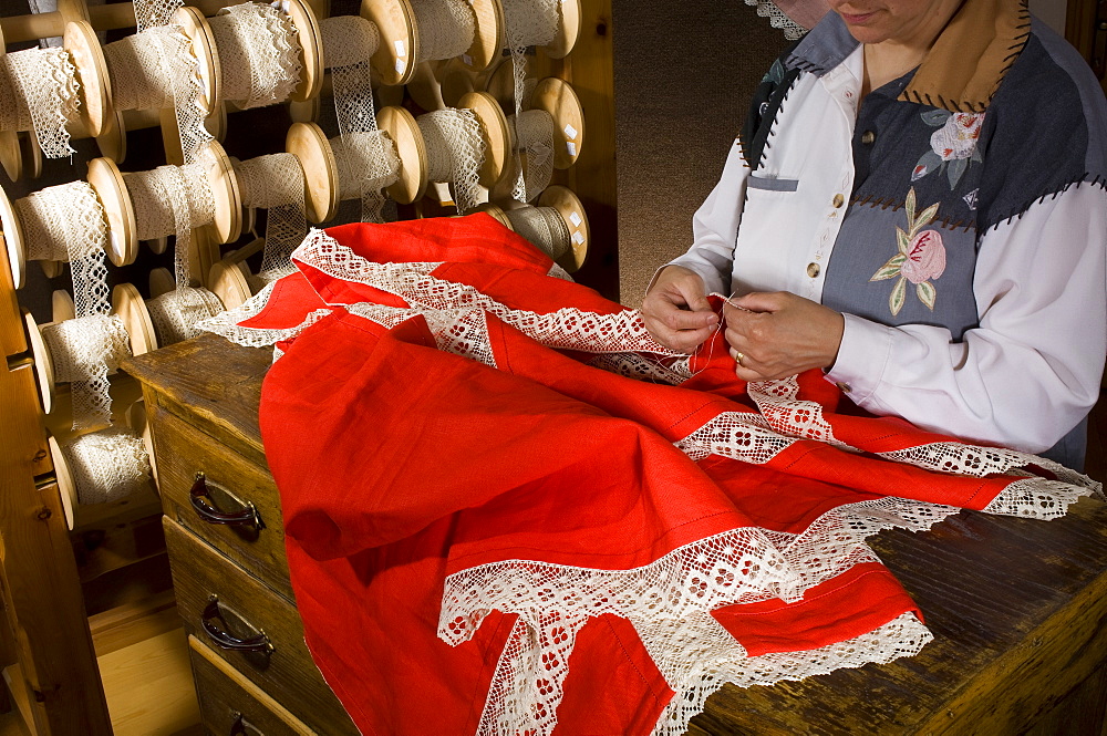 Lace and lace pillow, Handicraft, Cogne, Valle d'Aosta, Italy, Europe