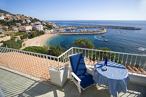 Terrace overlooking the sea, Apartments Ginestra, Cala Gonone, Dorgali, Provincia di Nuoro, Sardinia, Italy