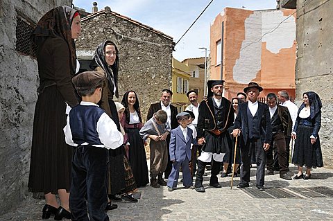 Recall of the ancient wedding in traditional dress, Baunei, Sardinia, Italy, Europe