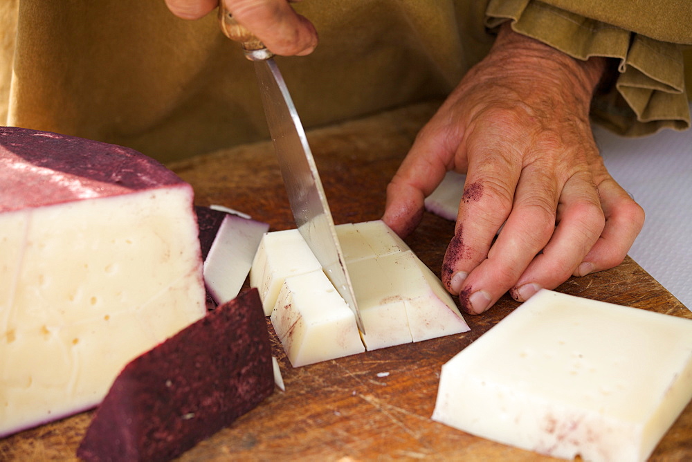 Cheese soaked of Enantio wine, Uva e dintorni festival, Avio, Vallagarina, Trentino Alto Adige, Italy, Europe