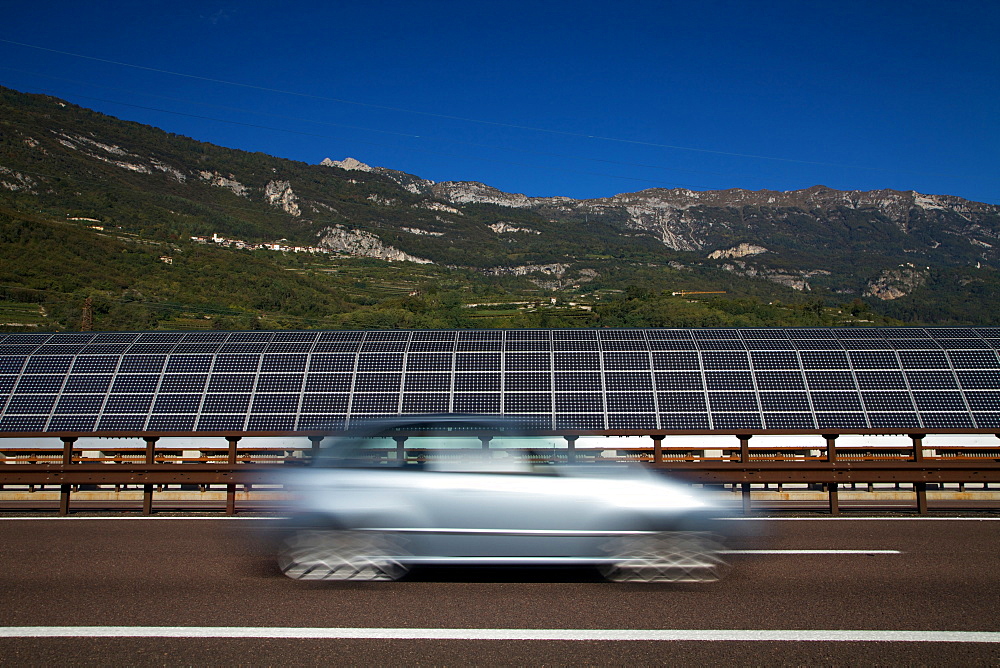 Photovoltaic system near Brennero railway, A22, Isera, Vallagarina, Trentino Alto Adige, Italy, Europe