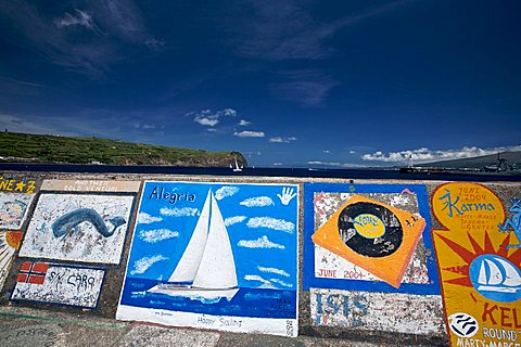 Murals in port of Horta, Fajal, Azores Island, Portugal, Europe