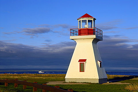 Lighthouse, bird sanctuary in the bay, Carleton, South Coast, Gaspe peninsula, Quebec, Canada, North America