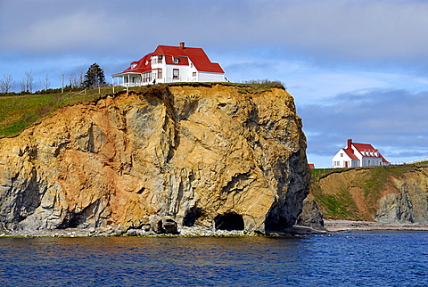 Houses on the rock, Perce, Gaspe peninsula, Quebec, Canada, North America