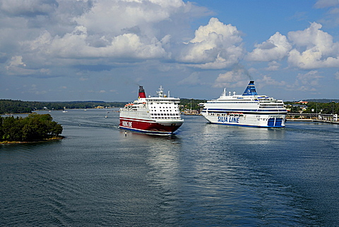 Ship in the harbour, Mariehamn, Aland, Finland, Scandinavia, Europe