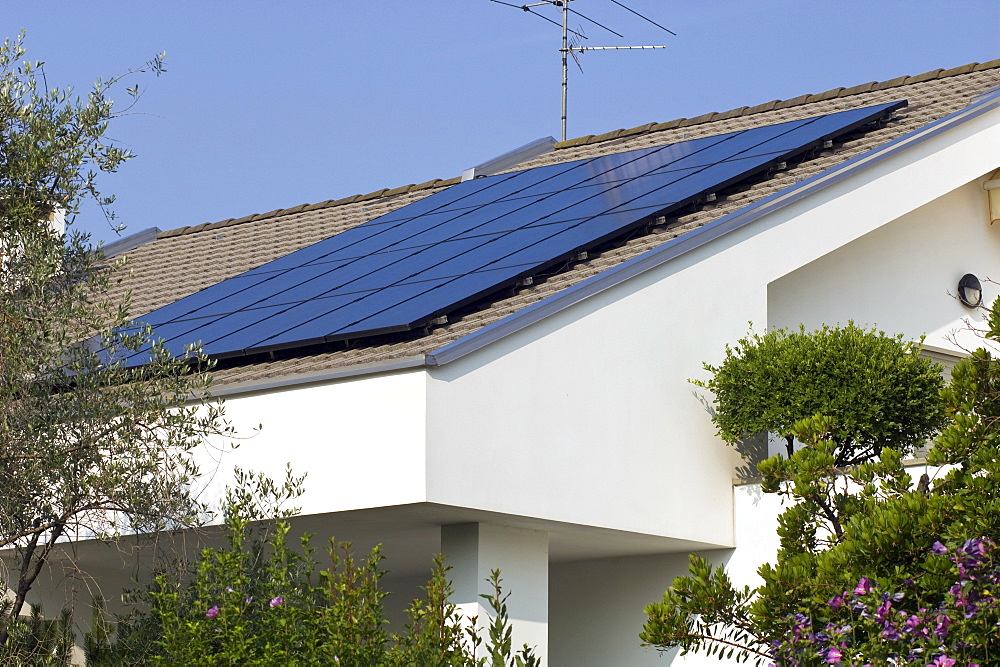 solar power system on house, dalmine, italy