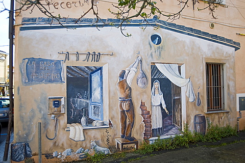 Murales, Casa del Pecorino, TortolâˆšÂ¨, Provincia di Ogliastra, Sardinia, Italy