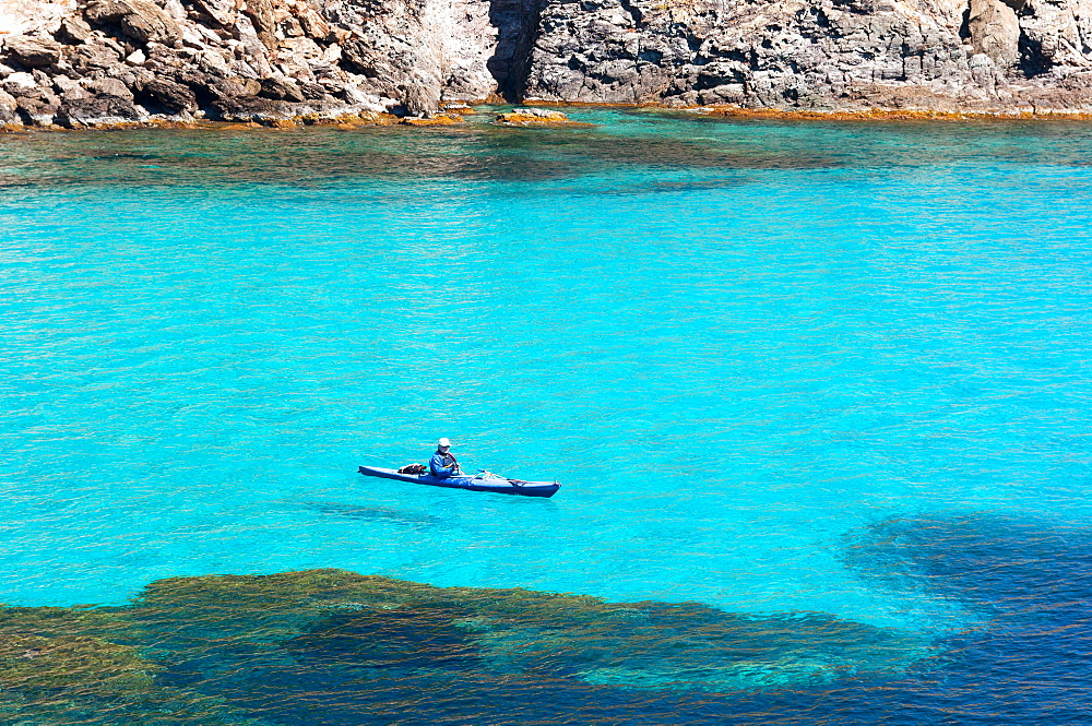 Su Cardulinu beach canoeing, Chia, Domus de Maria, Cagliari district, Sardinia, Italy, Europe