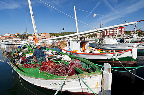 Bilancella, tipical fishing boats, Carloforte, St Pietro Island, Sulcis Iglesiente, Carbonia Iglesias, Sardinia, Italy, Europe