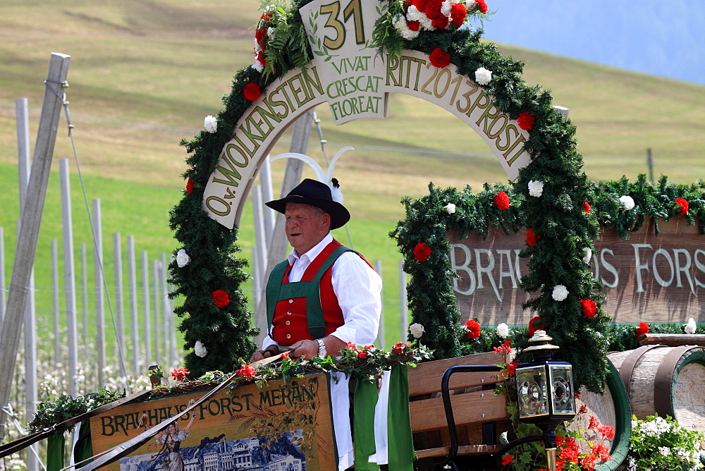 Cavalcata Oswald von Wolkenstein historical ride, Castelrotto, Alpi di Siusi, Trentino Alto Adige, Italy, Europe